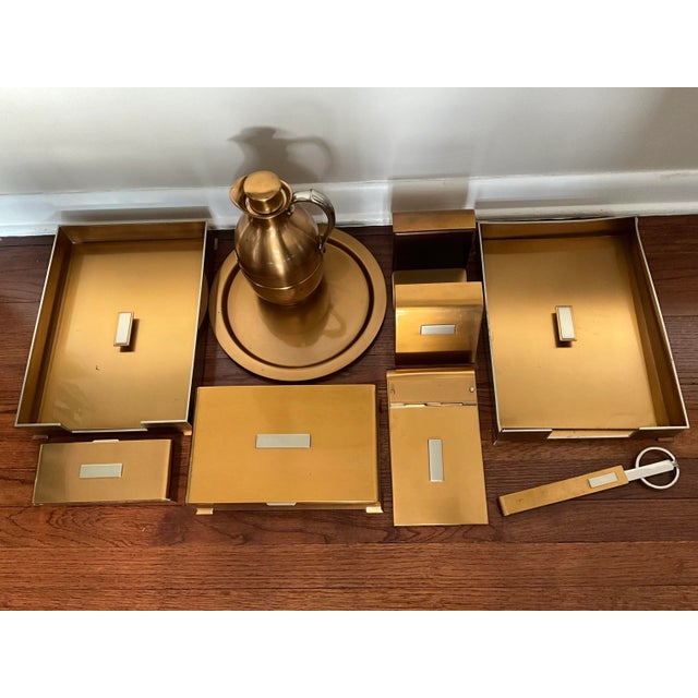 1940s Vintage Silver Crest Smith Metal Arts Co. Bronze Art Deco Executive Desk Set - 15 Pieces For Sale - Image 13 of 13