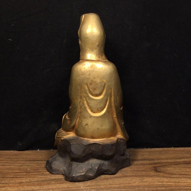 Art Deco Vintage Gilt Bronze Guanyin Statue in Royal Ease Pose - Asian Buddhist Sculpture For Sale - Image 3 of 7