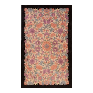 1920s Ivory Rosette Floral Antique Chinese Art Deco Carpet by Fette-Li 5' X 7' 10" Knotted Wool Rug For Sale