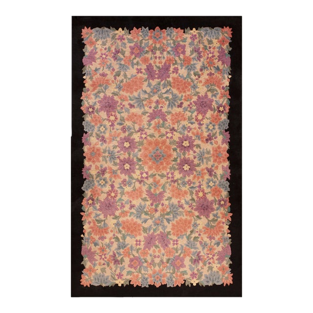 1920s Ivory Rosette Floral Antique Chinese Art Deco Carpet by Fette-Li 5' X 7' 10" Knotted Wool Rug For Sale