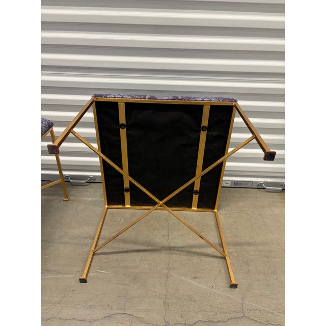 Mid-Century Modern Glam Rock Snakeskin Benches With Brass X-Base For Sale - Image 3 of 10