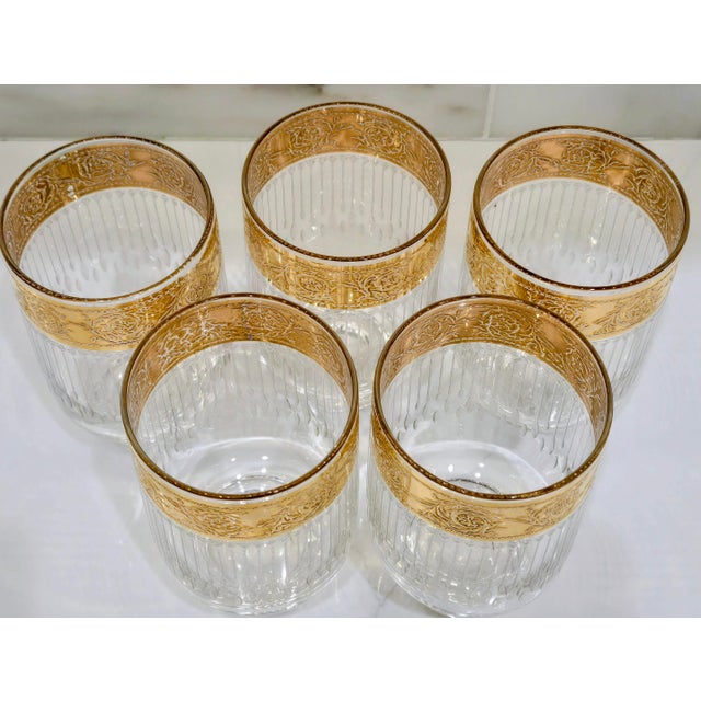 Mid-Century Modern Mid 20th Century Hollywood Regency Set of 5 Culver Tyrol 22k Gold Footed Cocktail Glasses For Sale - Image 3 of 8