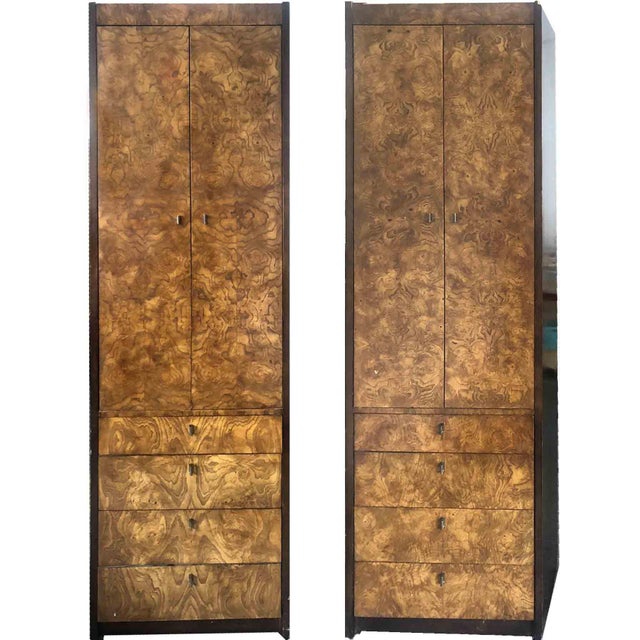 1970s Mid-Century Modern Burl Wood Chifferobes by Century 