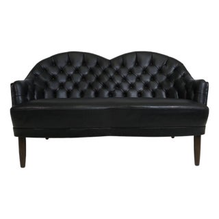 Mid 20th Century Sculptural Danish Settee in Black Leather For Sale