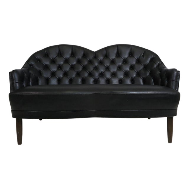 Mid 20th Century Sculptural Danish Settee in Black Leather For Sale