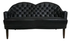 Mid 20th Century Sculptural Danish Settee in Black Leather