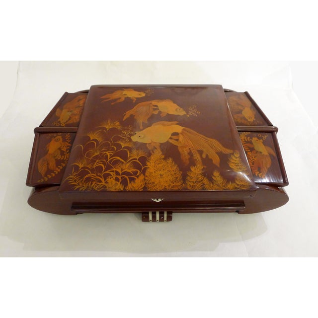 Very large Asian jewelry box/mid-century toiletry case, rectangular shape Large square container (black velvet interior)...