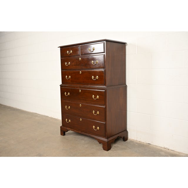 English Harden Furniture Georgian Solid Cherry Wood Highboy Dresser For Sale - Image 3 of 11