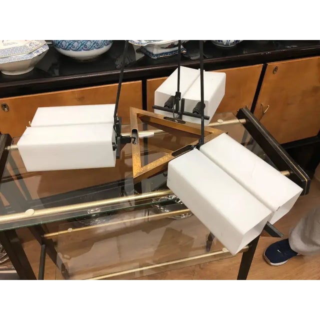 1950s Italian Mid-Century Modern Stilux Teak Brass and Metal Chandelier For Sale - Image 11 of 13