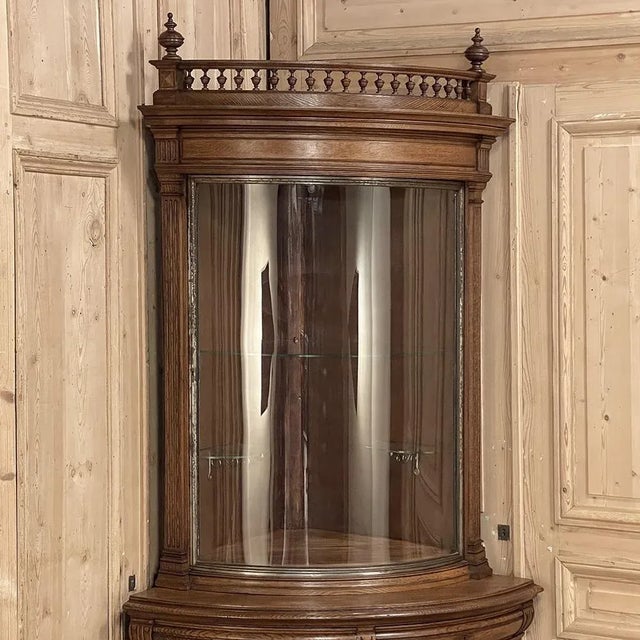 Burnt Umber 19th Century French Henri II Neoclassical Corner Vitrine ~ Bookcase For Sale - Image 8 of 13