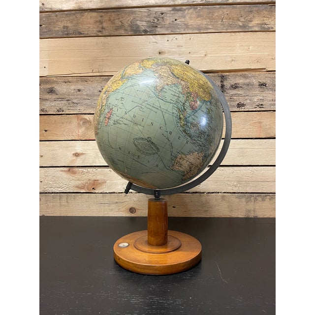 Antique 1920s German colour lithographic table globe by renowned globe makers Columbus. Condition overall good, visible...