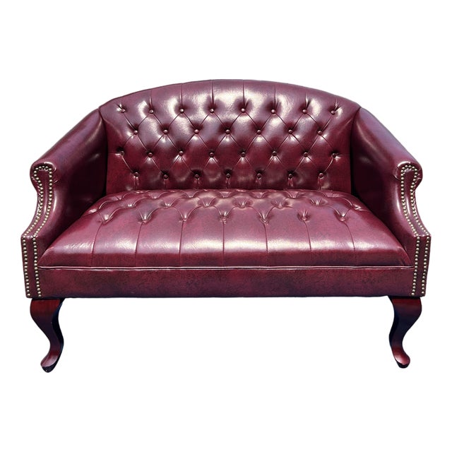Vegan Tufted Chesterfield Style Sofa or Settee With Brass Rivets For Sale