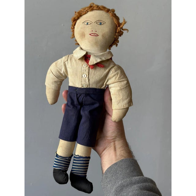 Antique Clothed Cotton Rag Doll With Embroidered Face, Circa Early 20th Century For Sale - Image 9 of 12