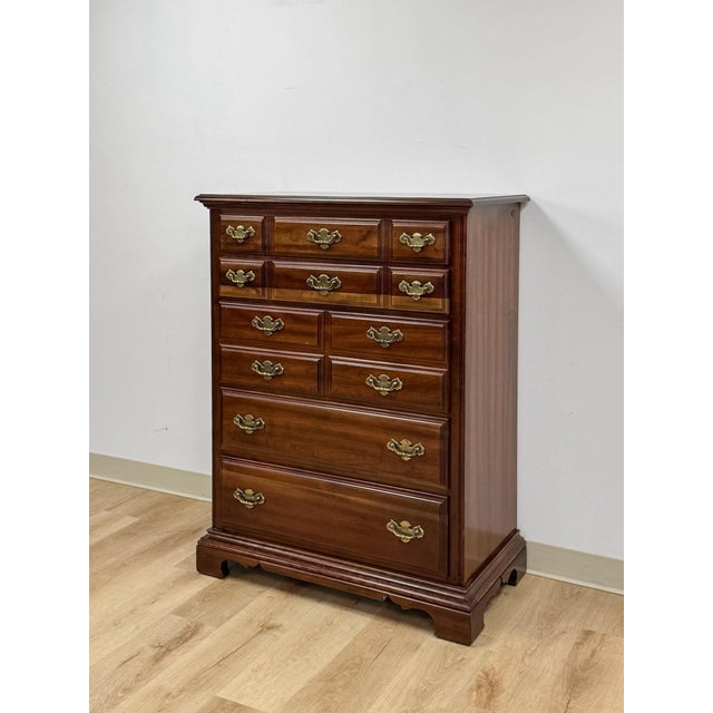 American Vintage Tallboy Dresser American Drew Five Drawer Highboy Bedroom Chest For Sale - Image 3 of 18