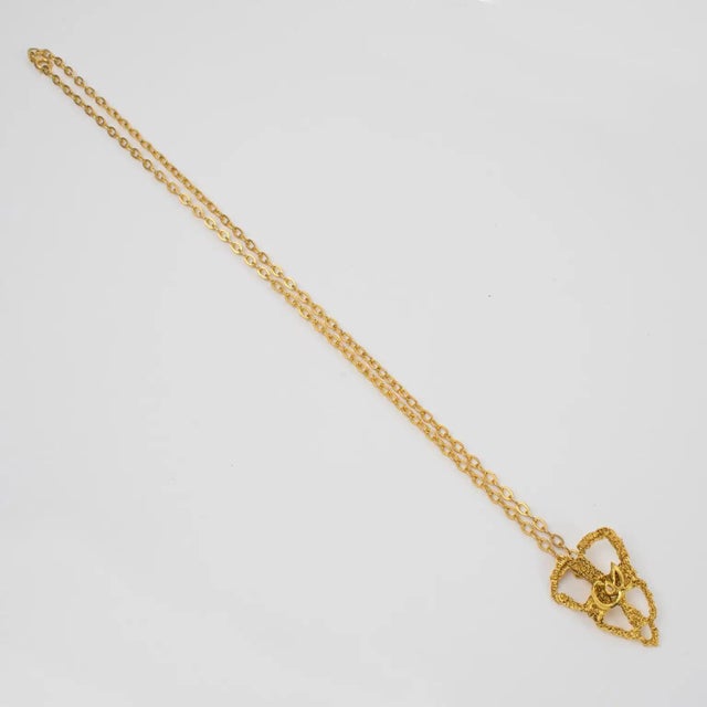 1990s Christian Lacroix Gilt Metal Lace Pendant Chain Necklace For Sale - Image 5 of 11