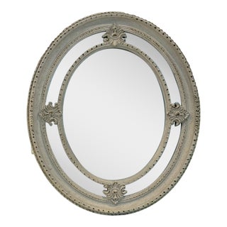 Baroque Oval Wall Mirror in Distressed White For Sale