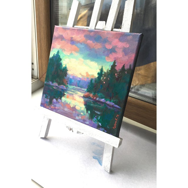 Green Original Landscape on Canvas Painting Montana Lake by Valeriya Serova For Sale - Image 8 of 9