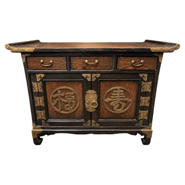 Chinese Wood Cabinet Sideboard with Brass Fittings For Sale - Image 9 of 9
