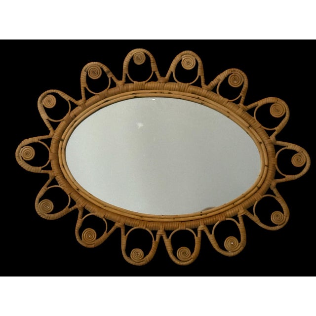 Vintage French Oval Rattan Mirror, 1950s For Sale - Image 3 of 10