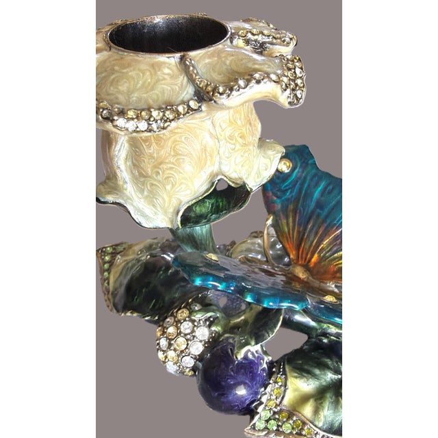 Vintage Ornate Enameled Floral Butterfly Candlestick Whimsy Fairy For Sale - Image 4 of 12