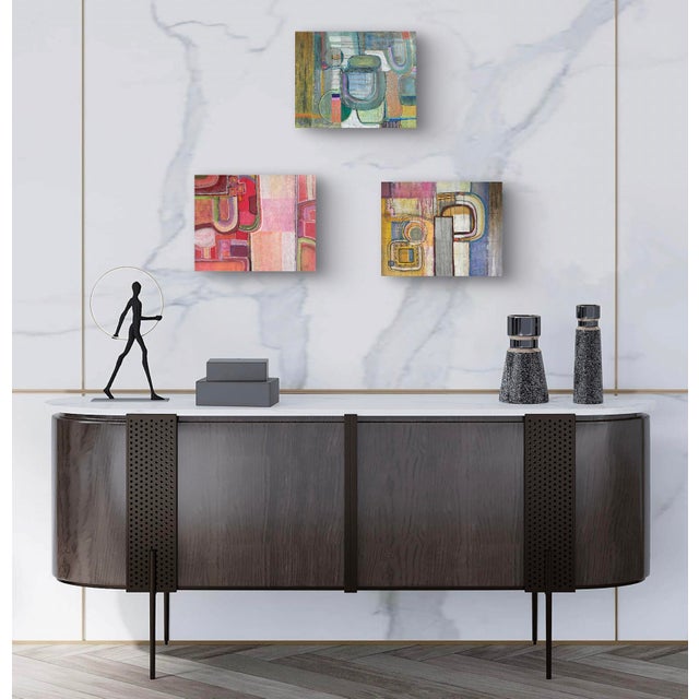 Wood Small Geometric Abstract in Yellow, Acrylic on Board For Sale - Image 7 of 12