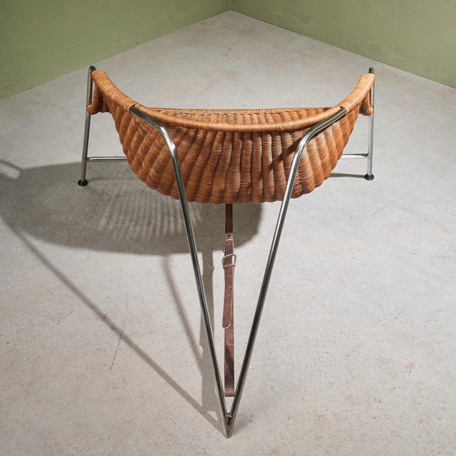 Coqueta Chair in Stainless Steel, Wicker and Leather by Pete Sans, Spain, 1980s For Sale - Image 4 of 13