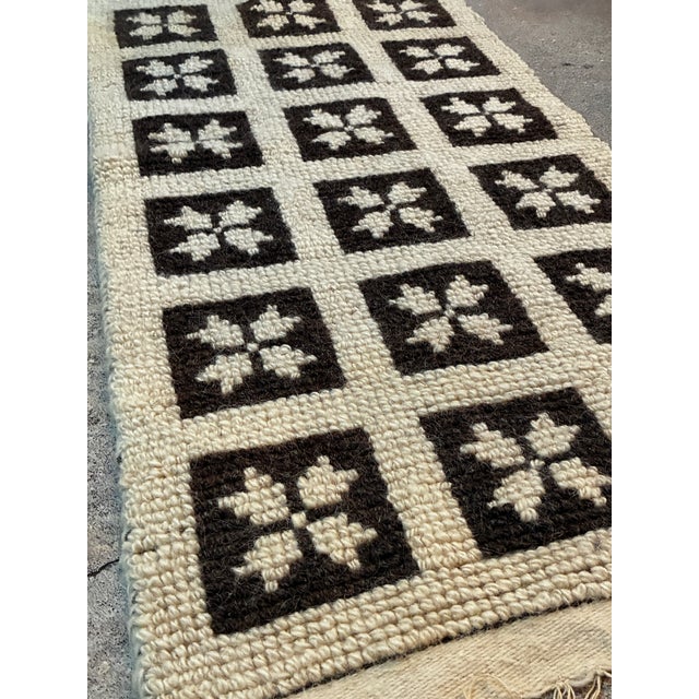 Handwoven geometric Mediterranean folk art tapestry by Nik. G. Mavrakis. Woven of wool and cotton in a modernist grid...