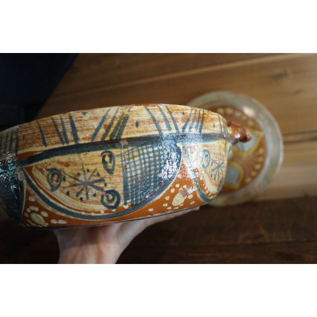 Blue 1940s Glazed Mexican Lidded Pottery Dish For Sale - Image 8 of 9