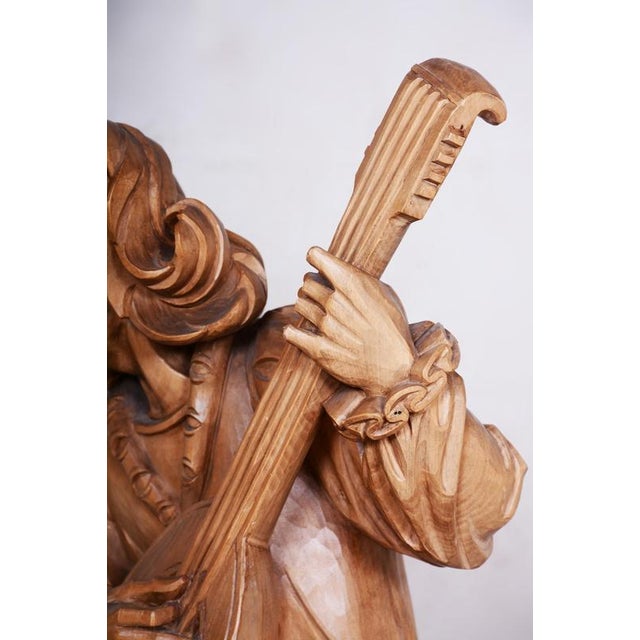 French Artist, Original Neo-Rococo Statuette of Lutenist, 1840s, Lacquered Pear Wood For Sale - Image 12 of 18