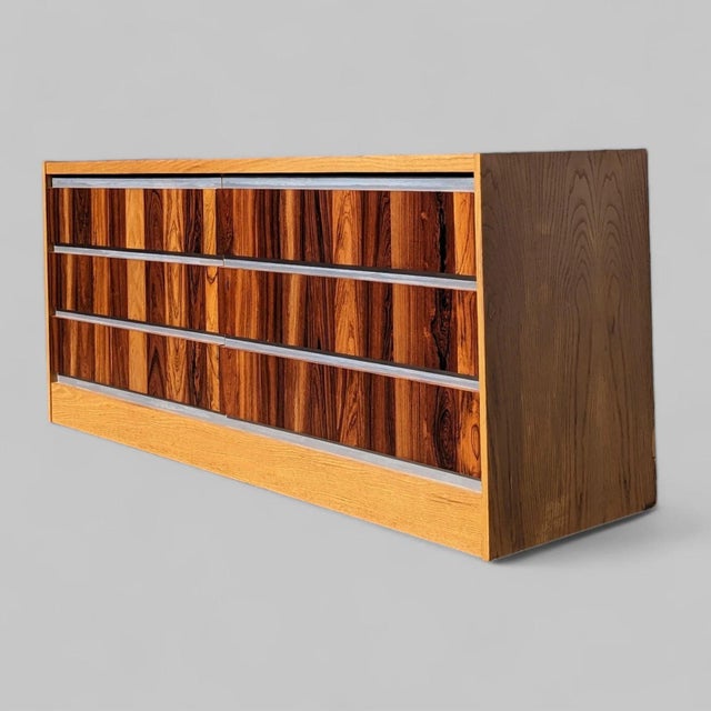 Mid-Century Oak and Rosewood Lowboy Dresser, 1970s, Chrome For Sale In Los Angeles - Image 6 of 10