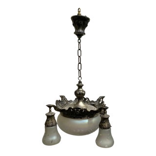 1920s Vintage Nickel Plated Five Light Hanging Fixture For Sale
