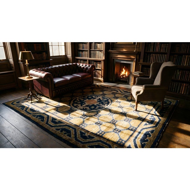 1820s Blue Navy Geometric Pair of Antique Chinese Ningxia Rug 2'2" X 2'0" Knotted Pile Wool Carpets For Sale - Image 14 of 14