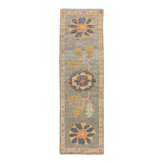 Modern Oushak Handmade Multicolor Floral Wool Runner For Sale