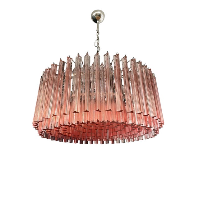 Italian Pendant Light in Pink Murano Glass Rods and Chrome Frame from Justfurnituress SRL For Sale - Image 6 of 11