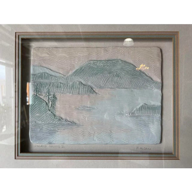 Wood 1980's F. McLain " Island Sound " Sculptural Ceramic Landscape Wall Art - Harrison Strong Gallery - a Pair For Sale - Image 7 of 12