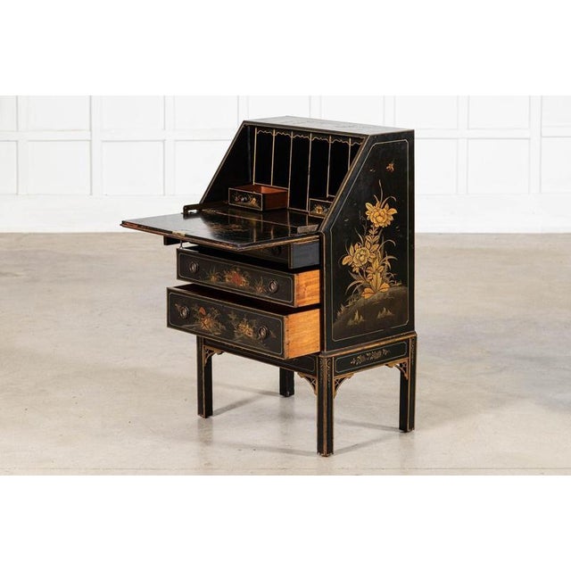 English Mahogany Chinoiserie Bureau Writing Desk, 1880s For Sale - Image 4 of 18
