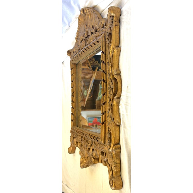 Vintage French Regency Beveled Edge Mirror With High Pediment and Antique Gold Finish For Sale - Image 4 of 16