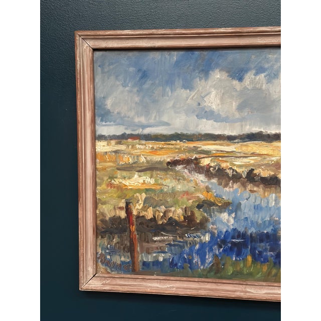 Mid-Century Modern Niels Mandrup Bruun, Marshland from Ribe, 1937, Oil Painting on Canvas, Framed For Sale - Image 3 of 18