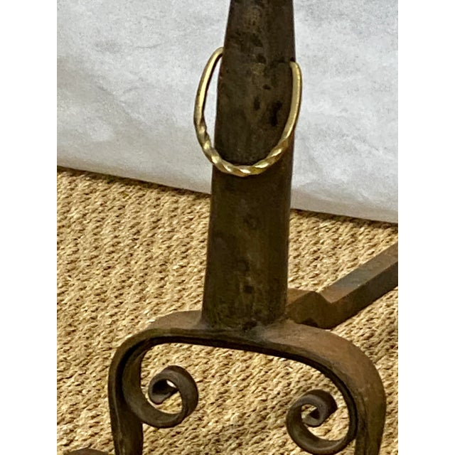 Antique-Style Hand-Forged Iron and Brass Andirons With Urn Finials – Pair For Sale - Image 4 of 8