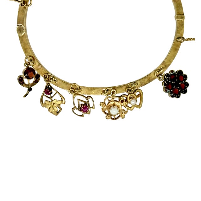 Victorian Victorian Gold Charm Bangle Bracelet With Gemstone Stickpin Charms – 19th Century For Sale - Image 3 of 5