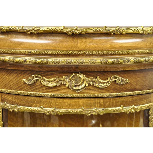 Vintage French Louis XV Style Half Round Demilune Lighted Curio Display Cabinet For Sale - Image 11 of 12