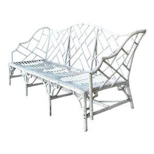 Vintage Chinese Chippendale Camel Back Rattan Sofa