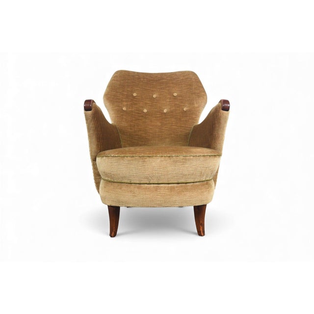 Brown 1940s Danish Modern Club Chair in Olive Gold Velvet For Sale - Image 8 of 8