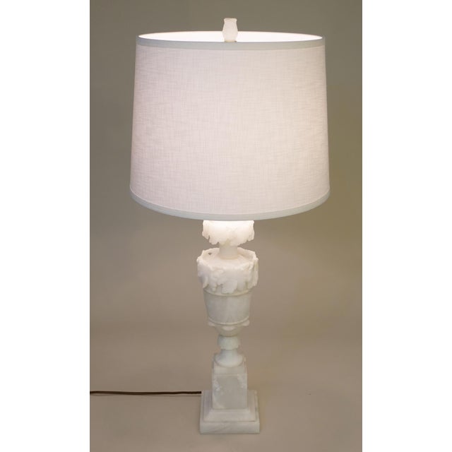 1930s XL Neoclassical Carved Urn Grapes Leaves Alabaster Marble Brass Table Lamp Italy For Sale - Image 10 of 13