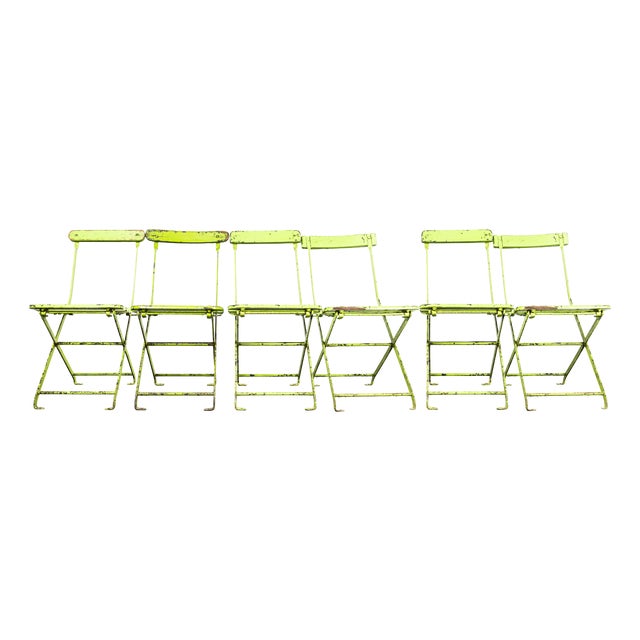 English Pavilion Lime Green Folding Chairs, 1950s, Set of 6 For Sale
