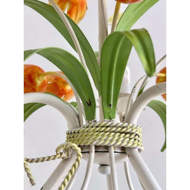 Vintage Tole Tulip Chandelier in Orange and Yellow Painted Steel, 1960s For Sale - Image 9 of 18