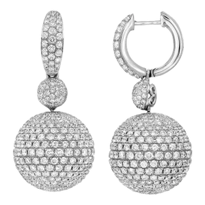 Diamond Pave Sphere Gold Drop Earrings - A Pair