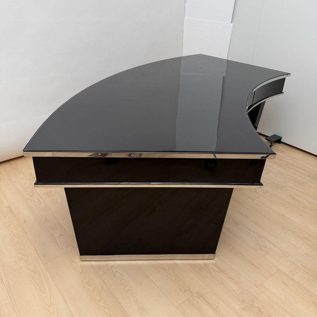 Art Deco Desk in Black Lacquer, Walnut & Metal, France, 1950 For Sale - Image 6 of 18