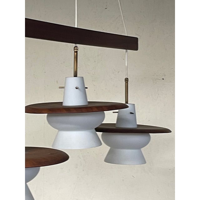 3-Light Pendant Lamp in Teak and Opal Glass, 1960s For Sale - Image 14 of 14