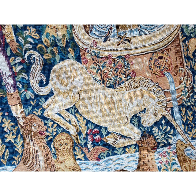 Medieval Style Unicorn at the Fountain Wall Tapestry, 1990s For Sale - Image 10 of 12